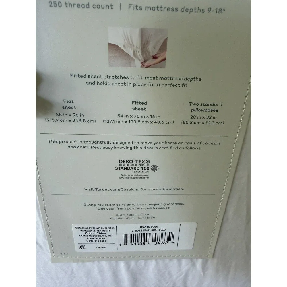 Casaluna Full Size Washed Supima Cotton Percale Solid Natural 4 Pc Sheet Set NEW